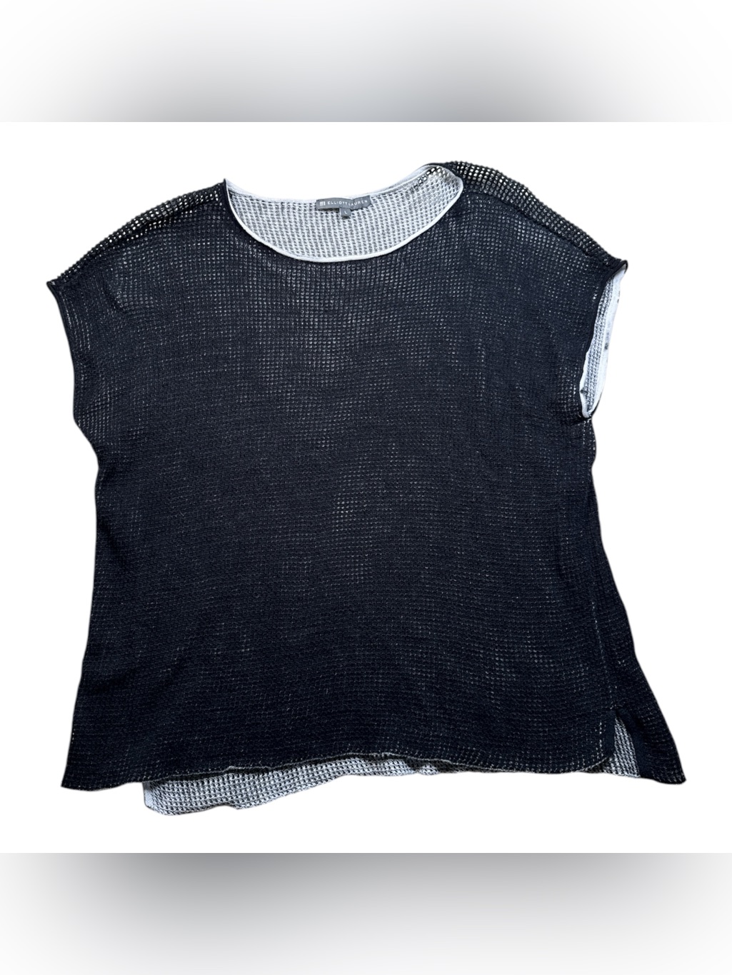 Elliot Lauren Lightweight Black Cotton Mesh Short Sleeve Top Size L